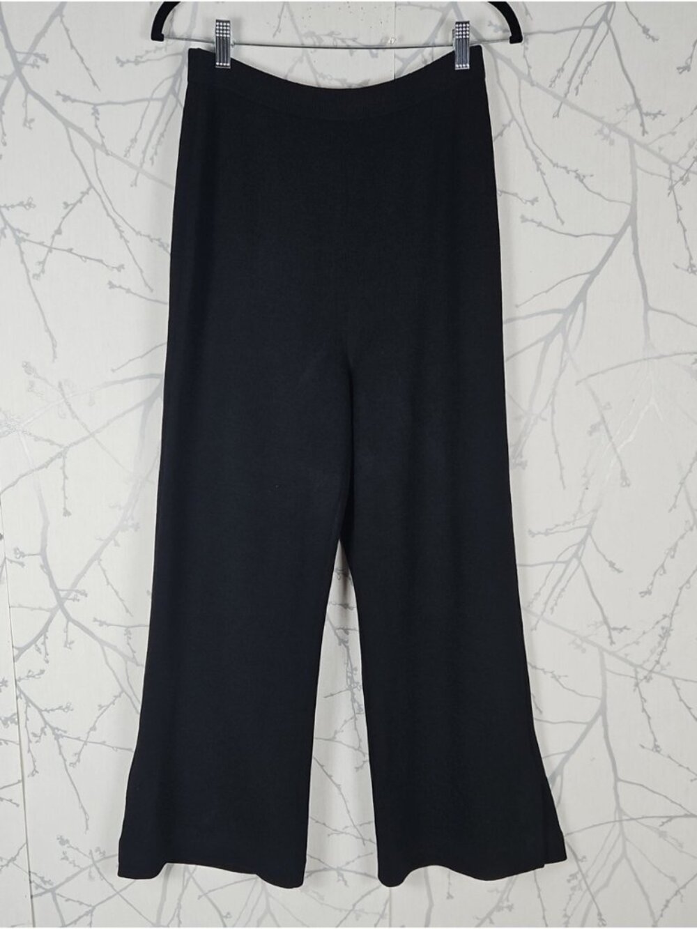 St. John Black 80% Wool Santana Knit Pull On Wide Leg Pants